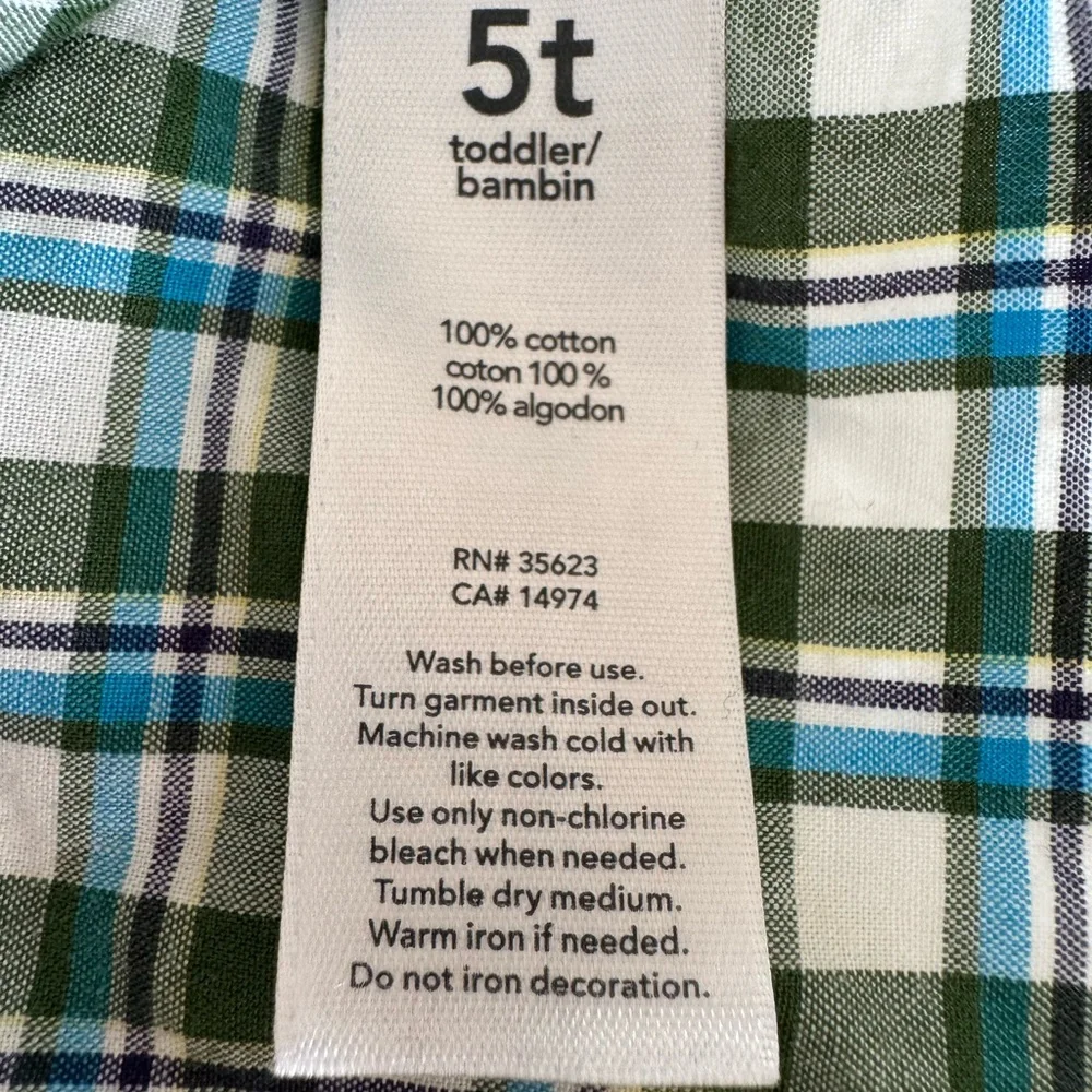 Carter's Green and White Plaid Button Down Shirt